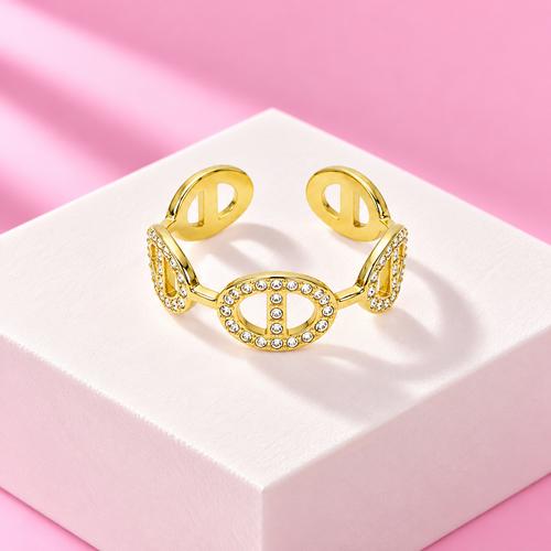 Bague Adele maillons ovales strass acier inoxydable dore – Mgx Bijoux