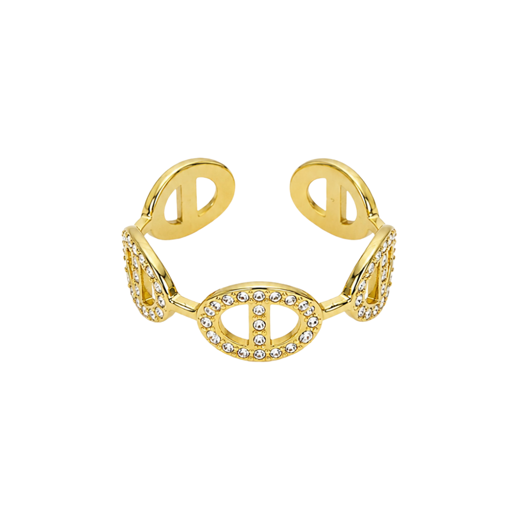 Bague Adele maillons ovales strass fond blanc – Mgx Bijoux