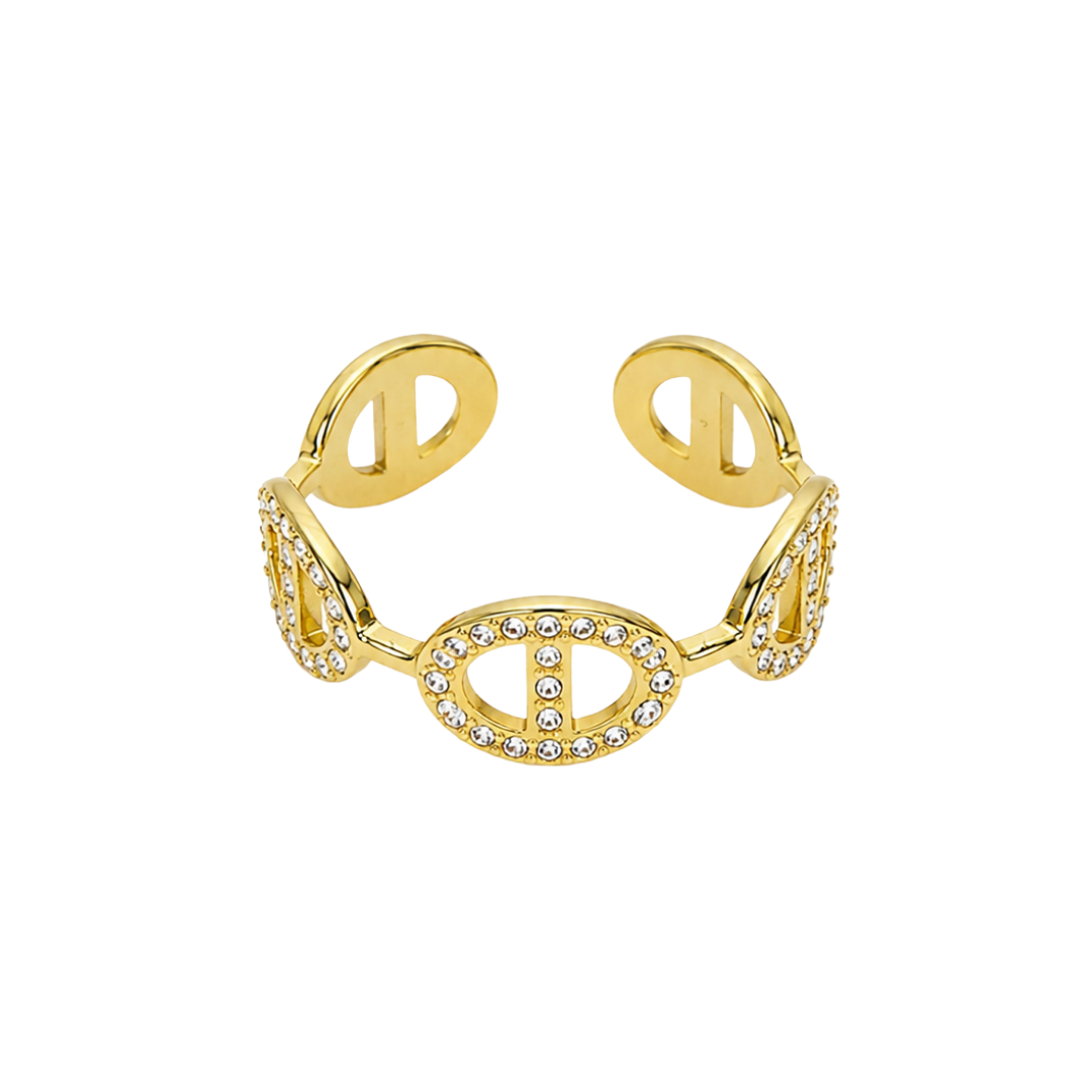 Bague Adele maillons ovales strass fond blanc – Mgx Bijoux
