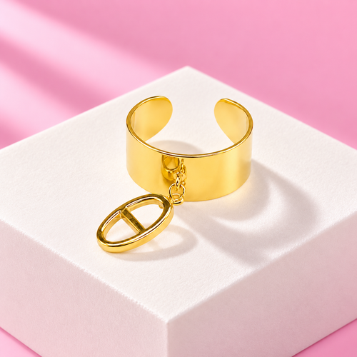 Bague Clara anneau large breloque acier inoxydable dore – Mgx Bijoux