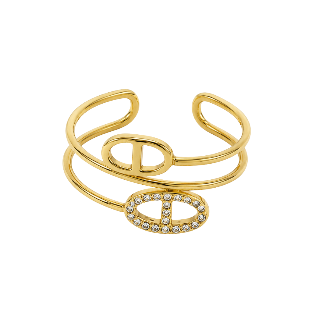 Bague Grace double anneau strass fond blanc – Mgx Bijoux