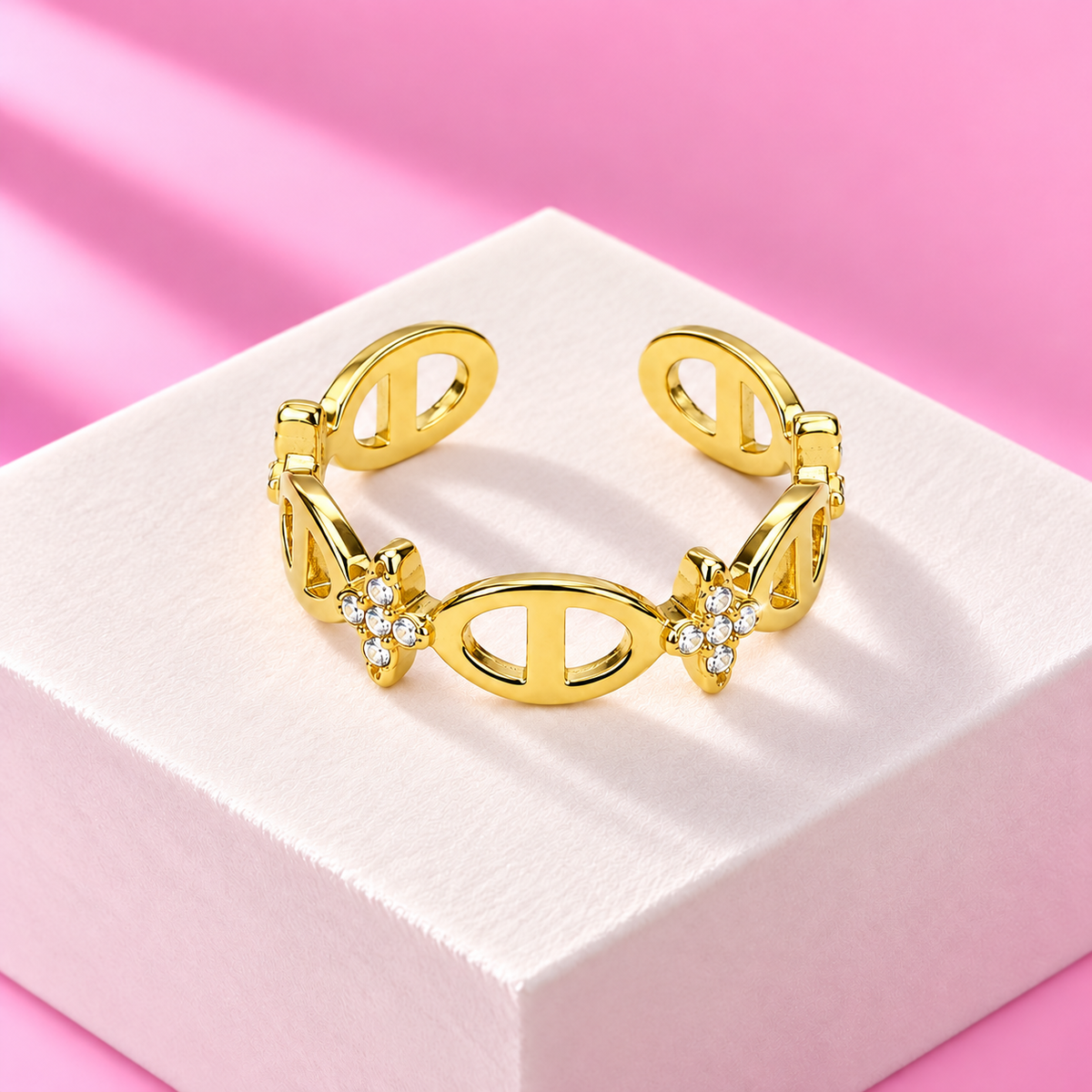 Bague Ines maillons strass acier inoxydable dore – Mgx Bijoux