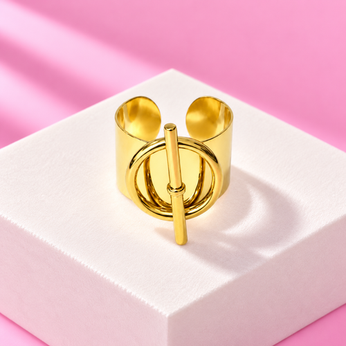Bague Naya anneau barre verticale acier inoxydable dore – Mgx Bijoux
