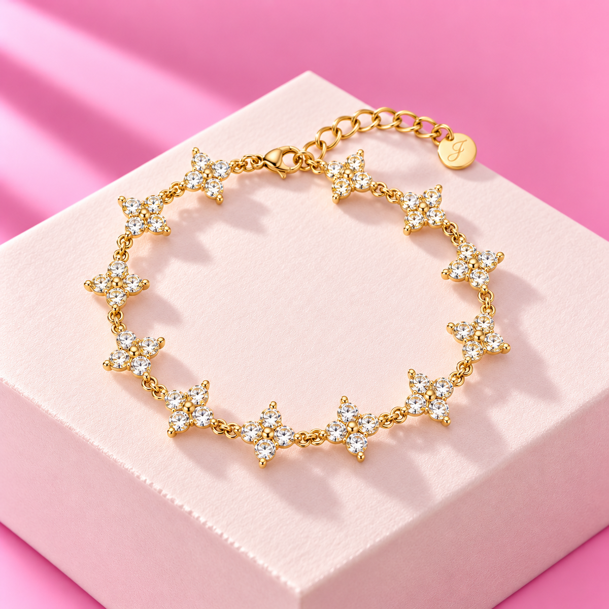 Bracelet Alice fleurs strass blanc acier inoxydable dore – Mgx Bijoux