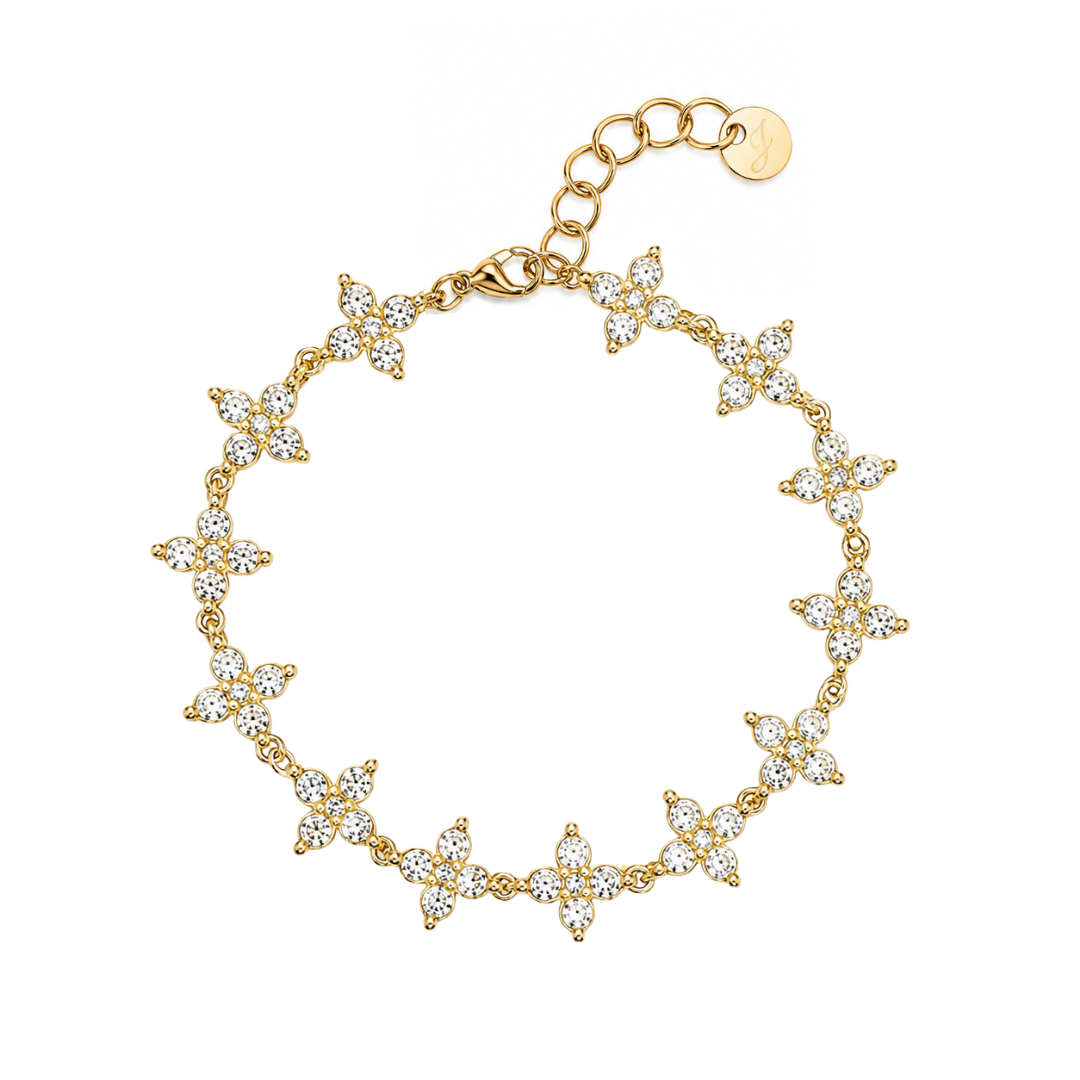 Bracelet Alice fleurs strass blanc fond blanc – Mgx Bijoux