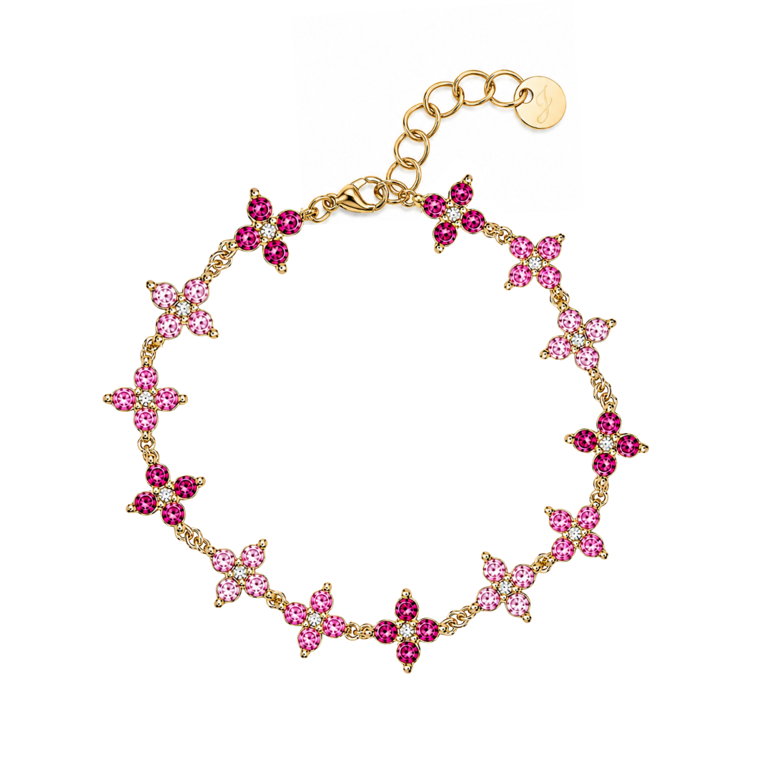 Bracelet Alice fleurs strass rose fond blanc – Mgx Bijoux