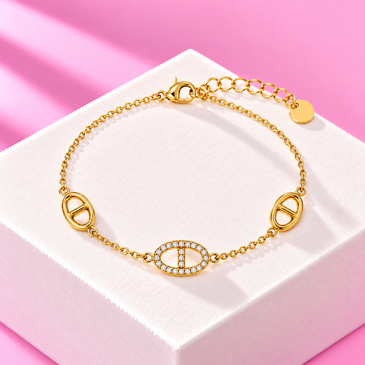 Bracelet Amanda maille marine strass acier inoxydable dore – Mgx Bijoux