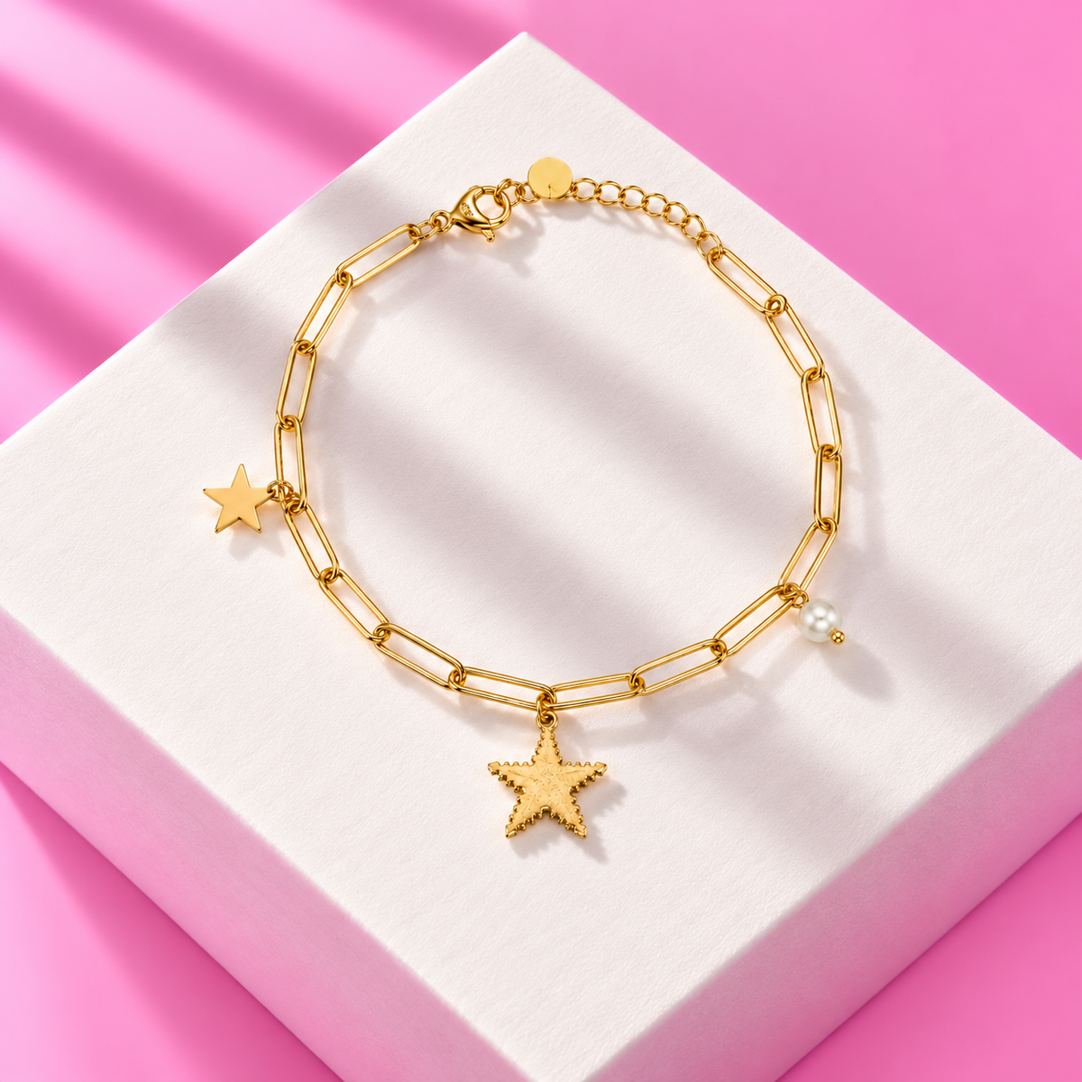 Bracelet Eden maillons etoile perle acier inoxydable dore – Mgx Bijoux