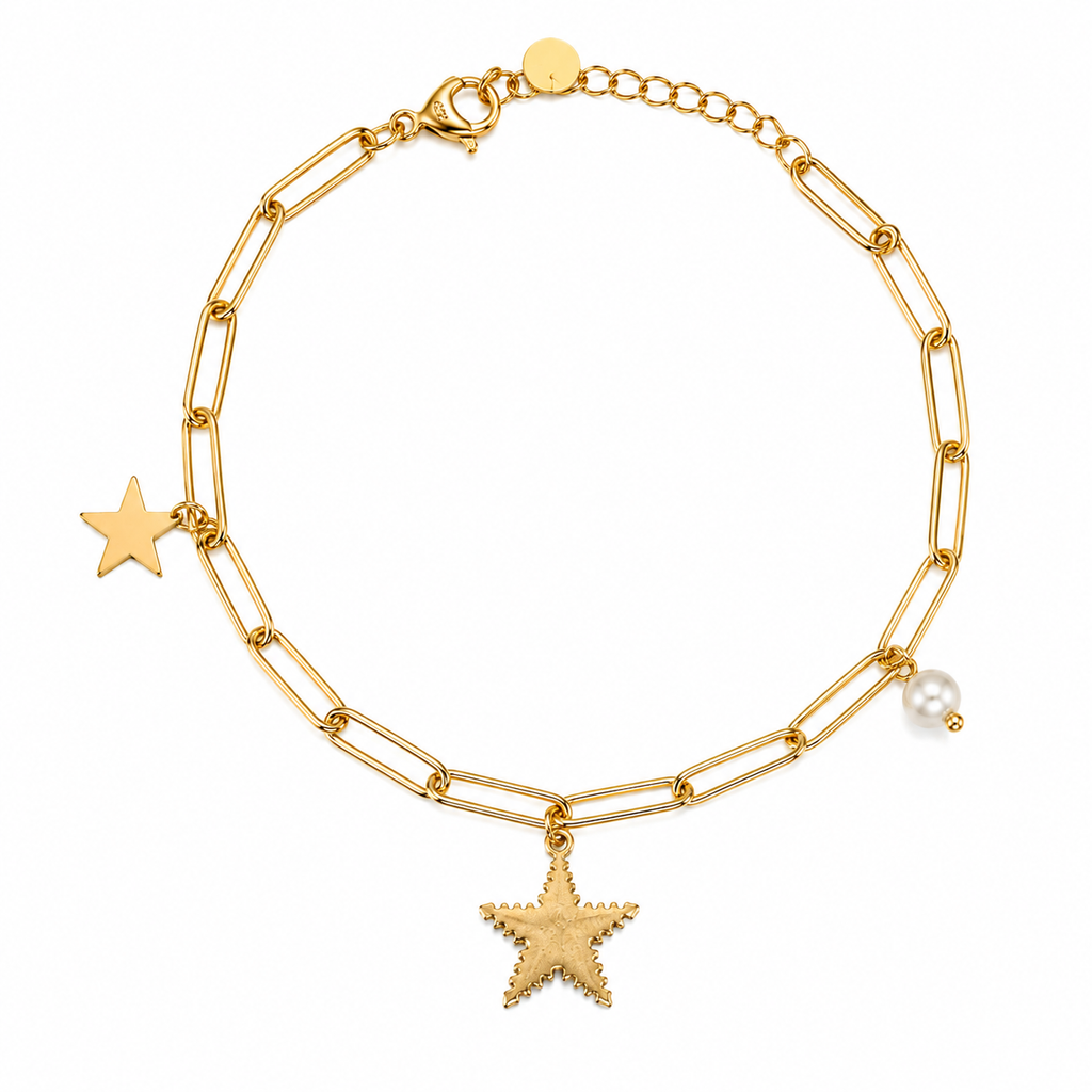 Bracelet Eden maillons etoile perle fond blanc – Mgx Bijoux