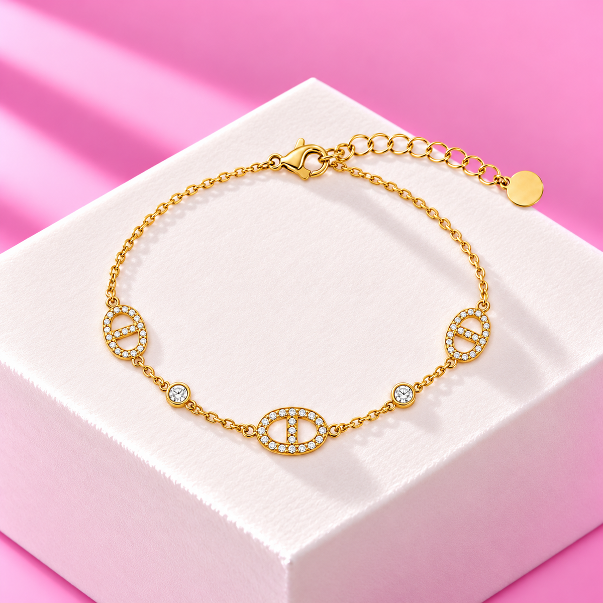 Bracelet Eva maille marine motifs acier inoxydable dore – Mgx Bijoux
