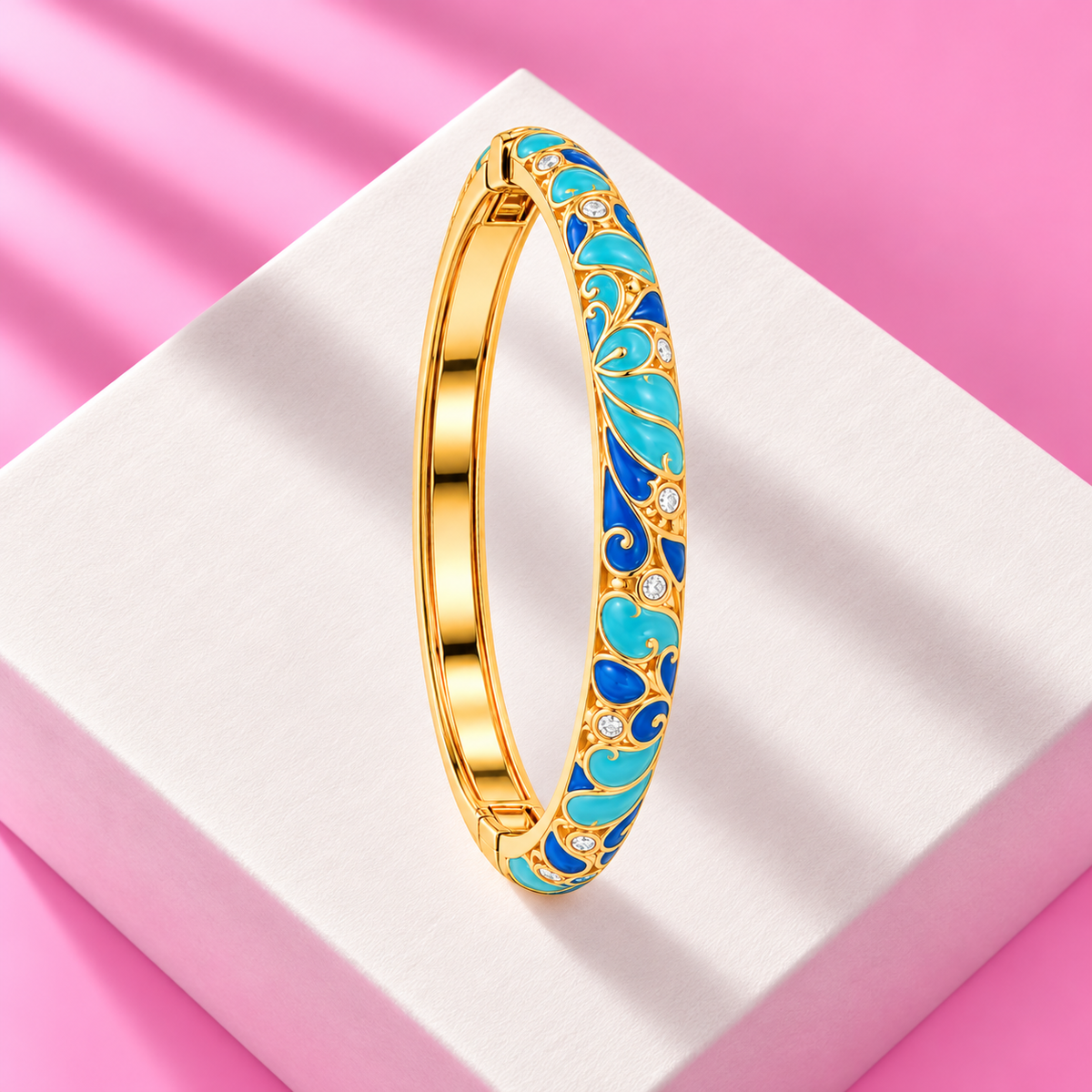 Bracelet jonc Clea emaille dore bleu turquoise – Mgx Bijoux