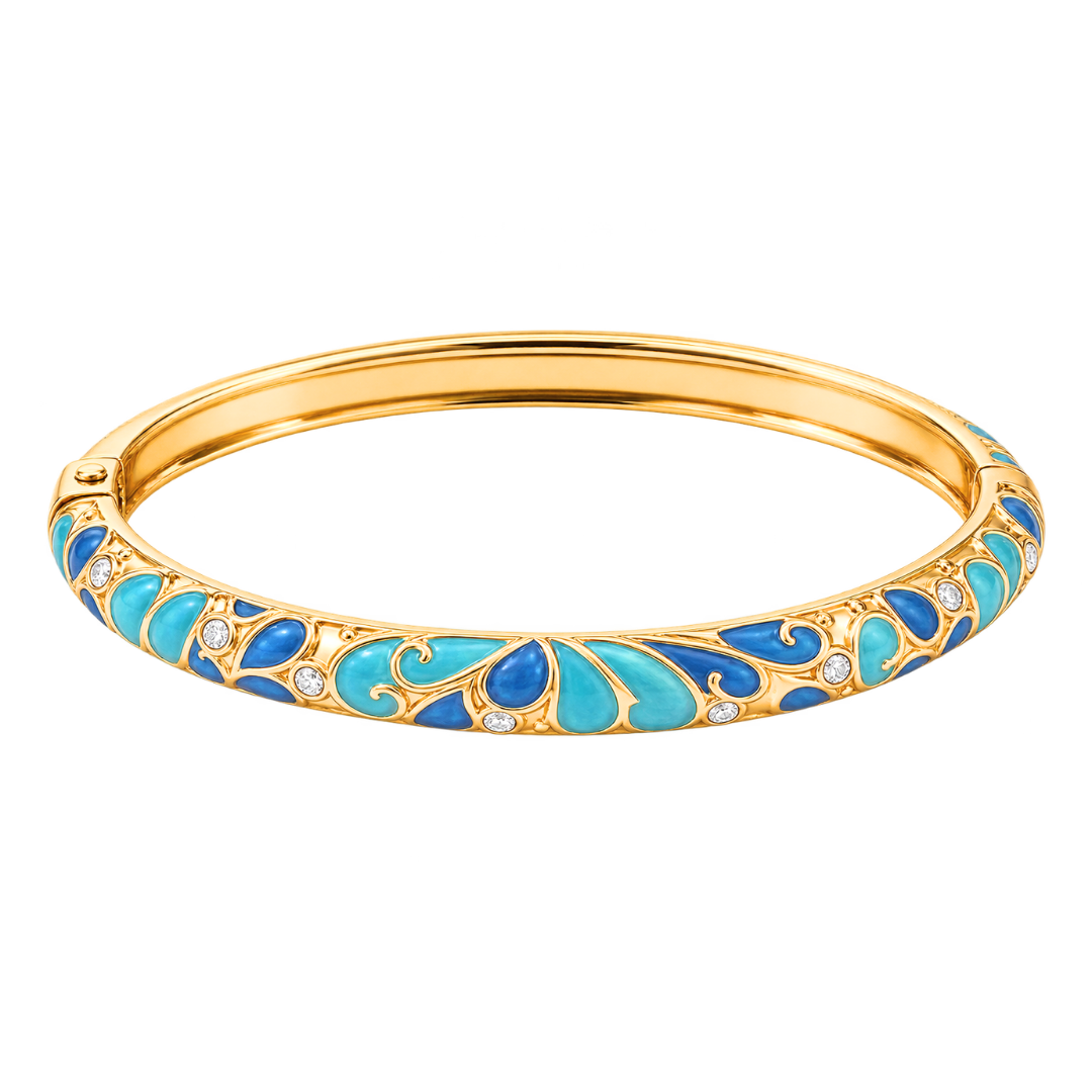Bracelet jonc Clea emaille dore bleu turquoise fond blanc – Mgx Bijoux