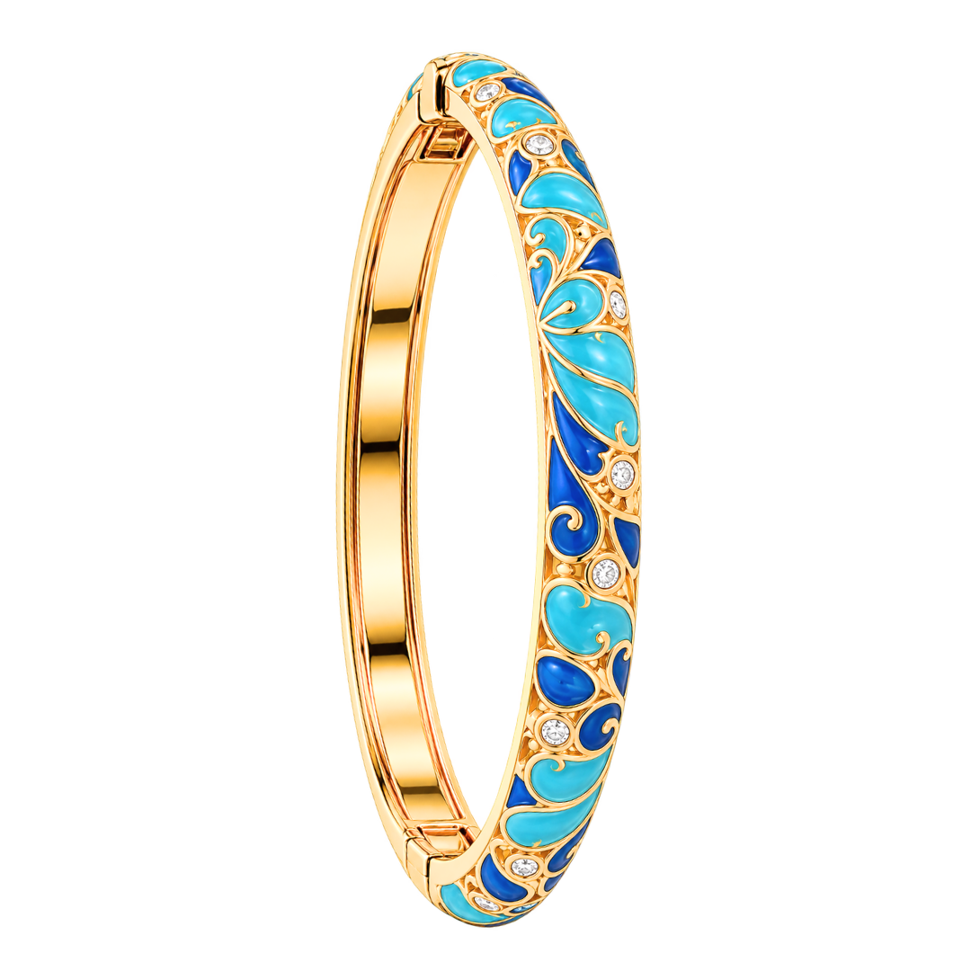 Bracelet jonc Clea emaille dore bleu turquoise fond blanc – Mgx Bijoux