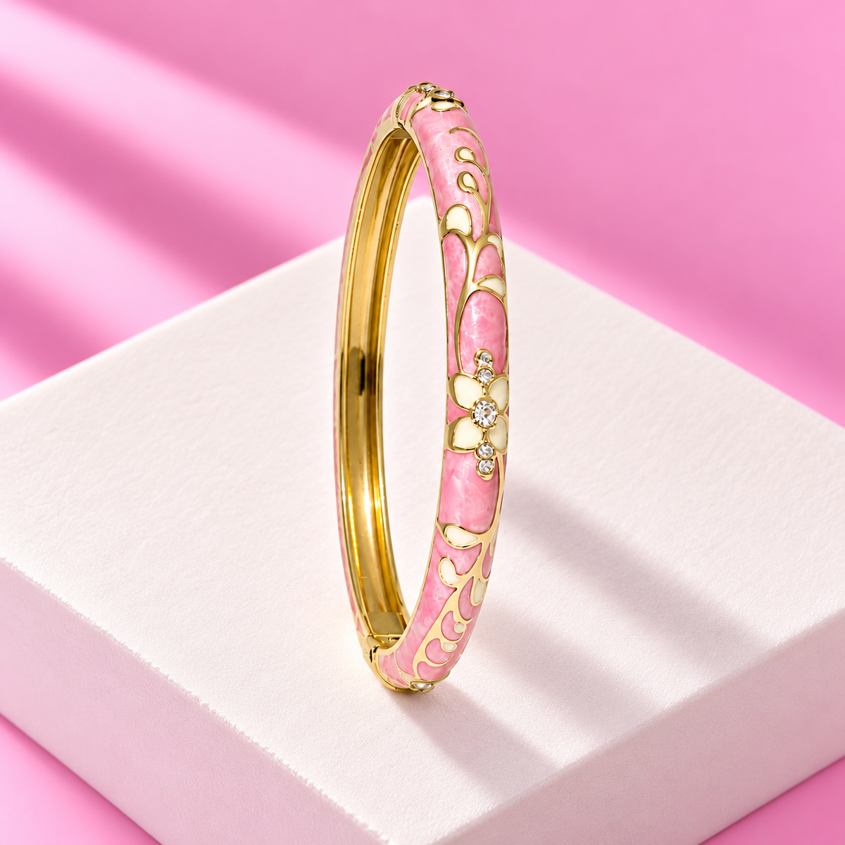 Bracelet jonc Rose emaille fleurs dore – Mgx Bijoux