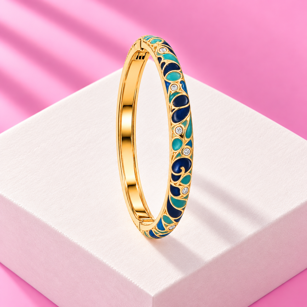 Bracelet jonc Sophia emaille dore bleu fonce – Mgx Bijoux