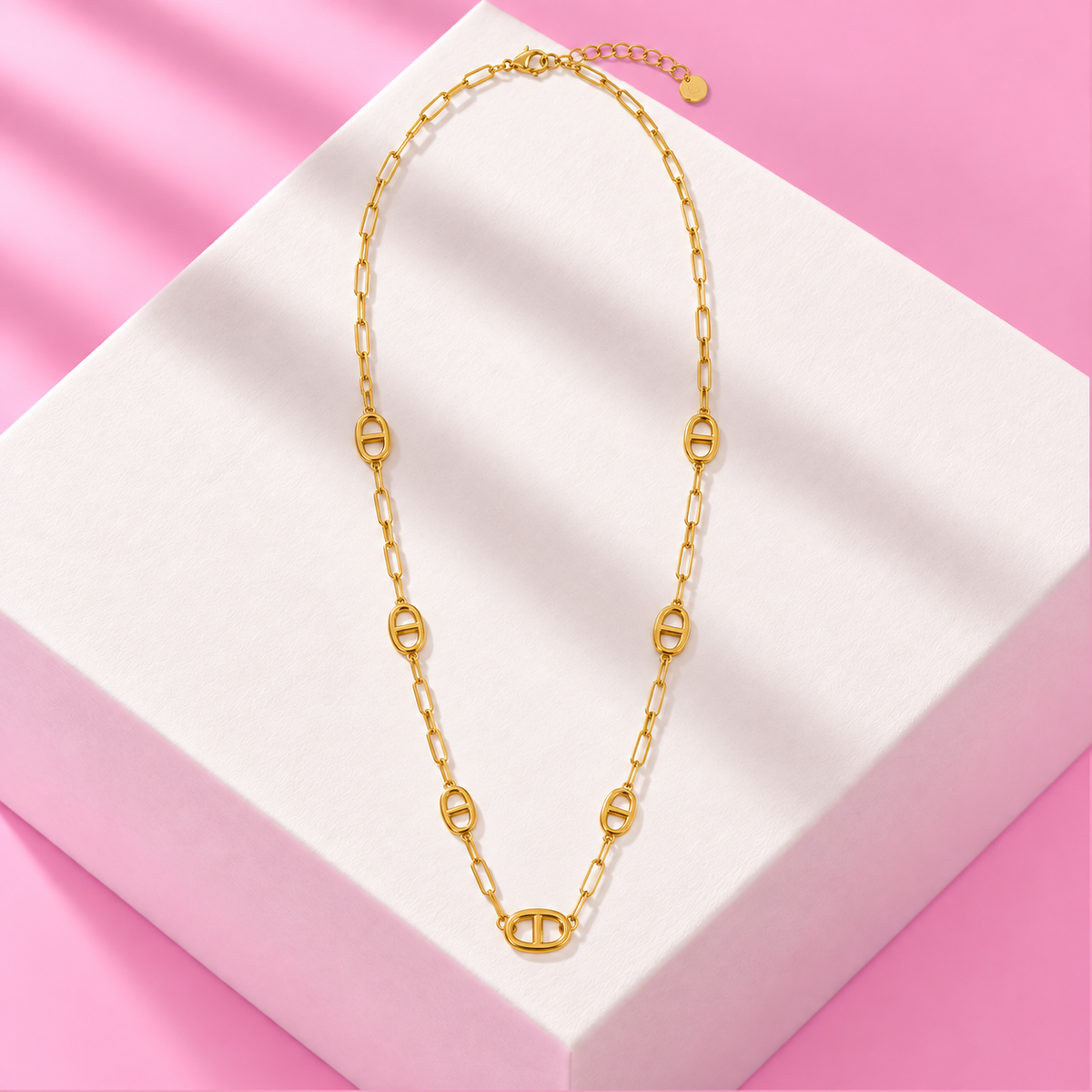 Sautoir Daisy maille marine acier inoxydable dore – Mgx Bijoux