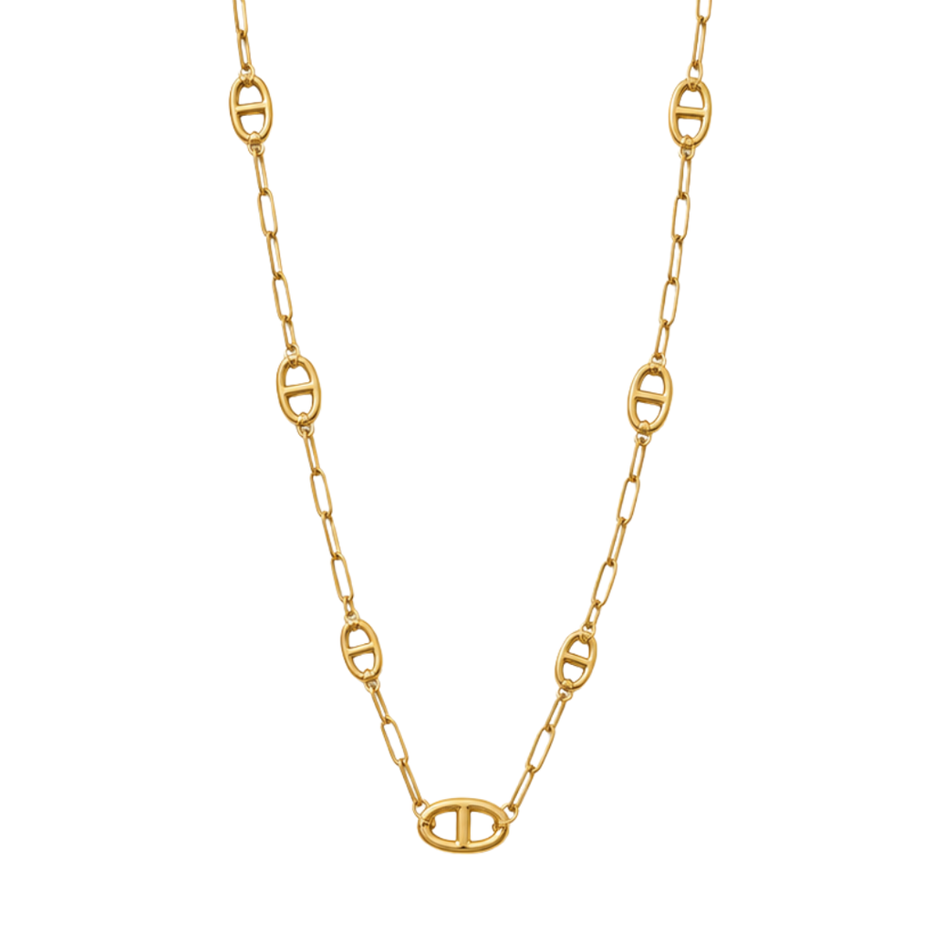 Sautoir Daisy maille marine fond blanc – Mgx Bijoux