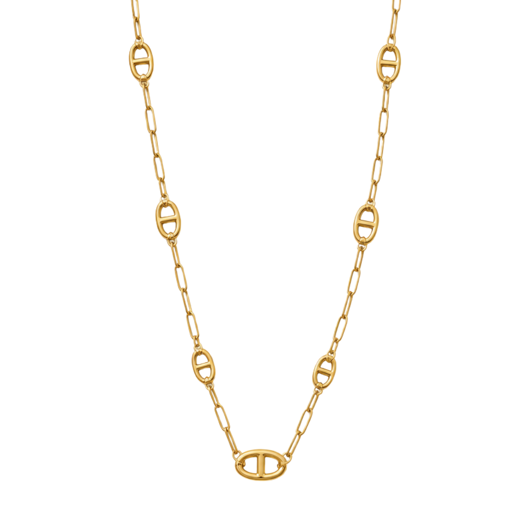 Sautoir Daisy maille marine fond blanc – Mgx Bijoux