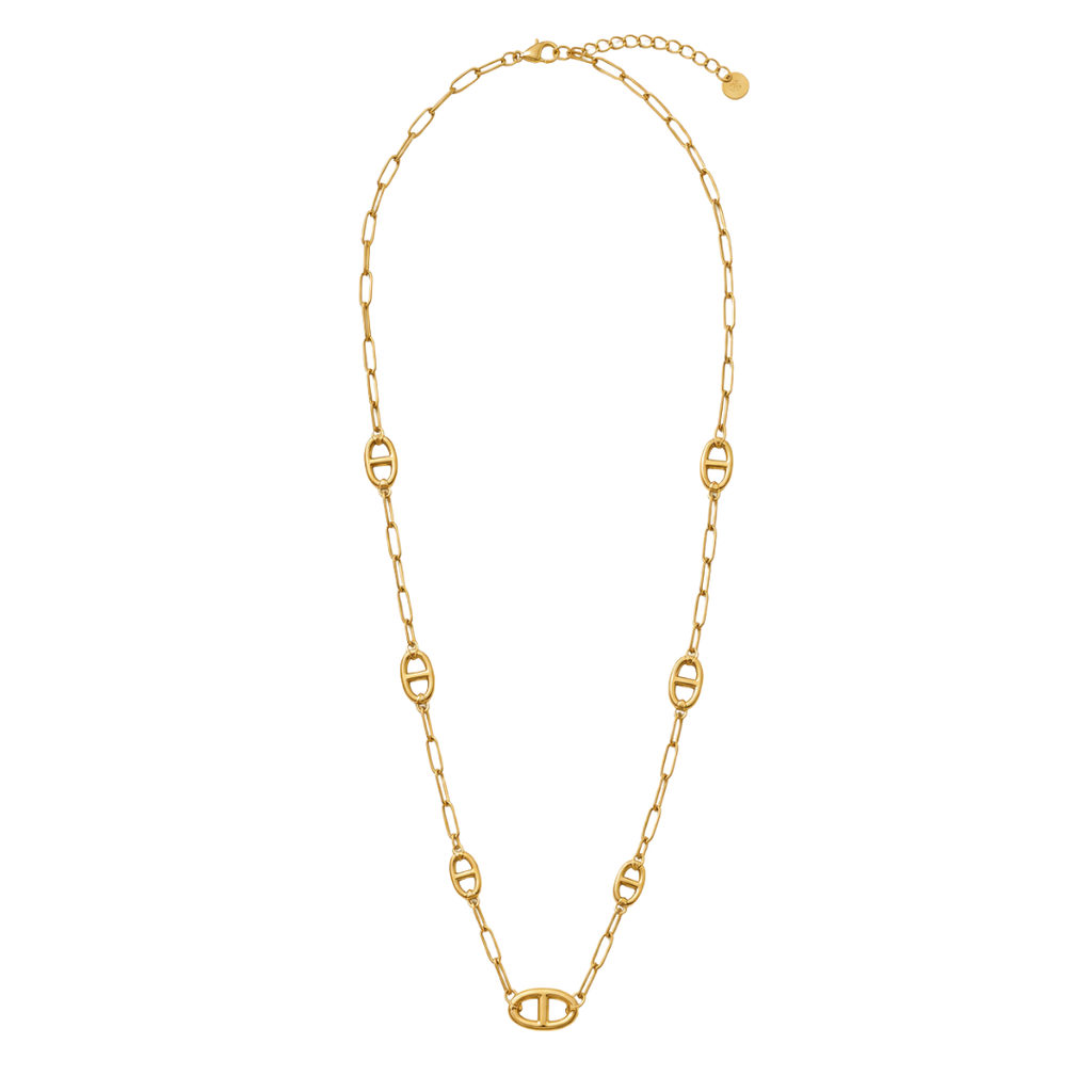 Sautoir Daisy maille marine fond blanc – Mgx Bijoux