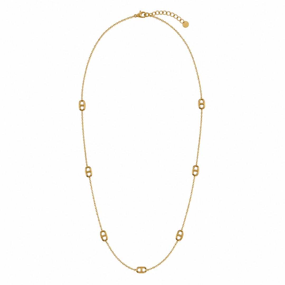 Sautoir Diane maille marine fond blanc – Mgx Bijoux